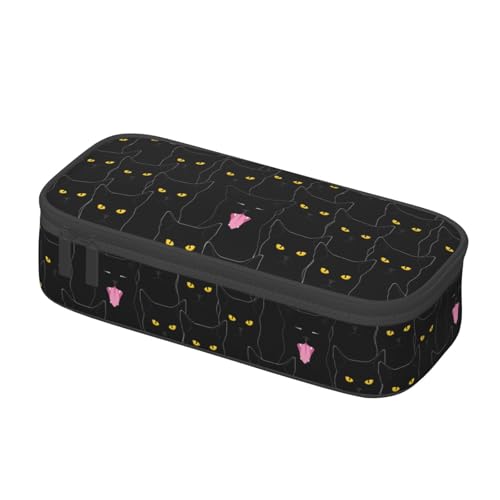 Image of Black Cat Pattern Pencil Case Organizer Big Capacity Pencil Pouch Stationery With Zipper School Supplies Pencil Bag For Girls Boys Office