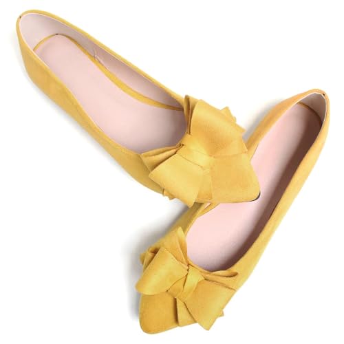 Image of TN TANGNEST Women's Flats Comfortable Dressy Slip On | Pointed Toe Bow Ballet Shoes, Business Casual Office Flats, Suede Flat Shoes