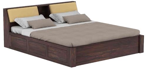 WOODLAB Furniture Sheesham Wood Mayor Queen Size Bed with Hydraulic Box Storage for Bedroom Living Room Wooden Double Bed Cot Palang for Home Hotel (Walnut Finish)