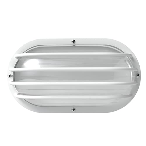Image of KASTLITE Outdoor LED Bulkhead Light Fixture, 9.5W Energy Star 5000K Oval Wall Mount Nautical Lighting, Rust-Proof Polycarbonate Build for Wet Locations, Porch Patio Dock & Exterior Lights, FE102 /White