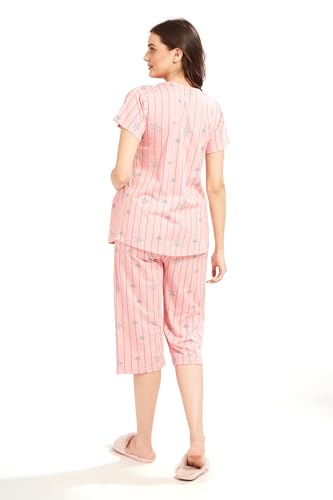 Image of AV2 Women's Cotton Printed Maternity & Feeding Night Suit Set of Top & Relaxed Capri Nursing Night Dress -2124