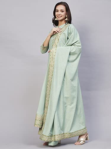 Image of ANNI DESIGNER Women Cotton Blend Solid Kurta With Pant & Dupatta