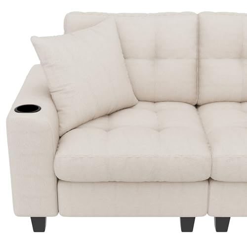 Canapé angle convertible 6 places USB chenille Sapgaks