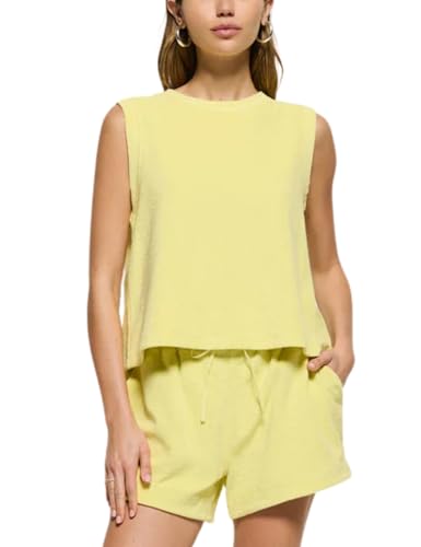 Esmeling Women Summer Short Sets Crewneck Sleeveless Top and Drawstring Shorts Open Back 2 piece Outfits