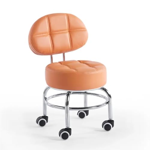Taburete Moderno De Piel Sintética Con Ruedas Y Respaldo Bajo, Ideal Para Garaje, Hogar, Jardín, Oficina, Tienda. Silla Baja Con Ruedas Para Mayor Comodidad Y Apoyo, Color Naranja, Talla Única.