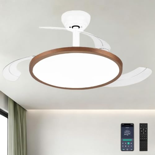 liangeight 42 Inch Retractable Ceiling Fan with Lights Fandelier Ceiling Fan for Bedroom Living Room Dinning Room Chandelier with Fan 6 Speed 3 Color Temperature Reversible DC Motor-White