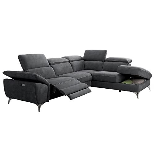 AltoBuy Toledo - Canapé d'angle Droit 1 Relax Electrique Gris Foncé