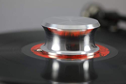 Hudson Hi-Fi BigBen Record Estabilizador de peso con almohadilla de cuero protectora - Peso del plato giratorio de vinilo de 13 onzas - Se adapta a cualquier plato giratorio - Cromo