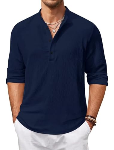 Image of Men's Cotton Blend Straight Kurta Shirt Combo with Mandarin Collar - Slim Fit Casual Short Kurti Set Featuring Textured Slub Fabric and Roll-Up Full Sleeves