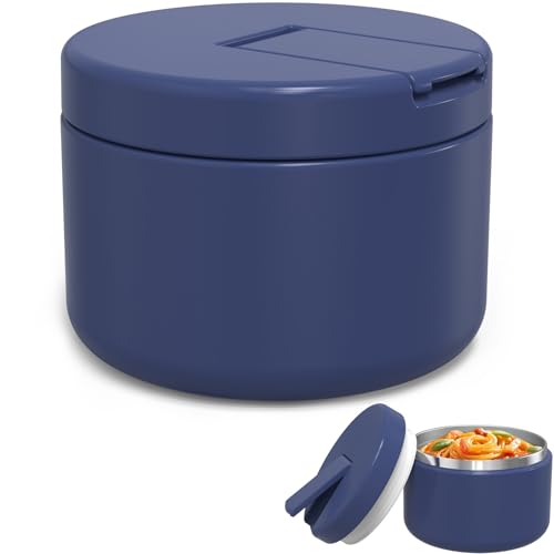 LOHASOK 12oz Kids Soup Thermo for Hot Food Insulated Vacuum Food Jar with Buckle Lid, Stainless Steel Wide Mouth Leak Proof Lunch Container for School Travel-Blue