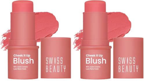 Image of Swiss Beauty Cheek It Up Blush for Cheeks|Lumi-Matte Finish | Lightweight | Easily Blendable | With Jojoba Oil | Shade- Chic Me Up, 8g (Pack of 2)