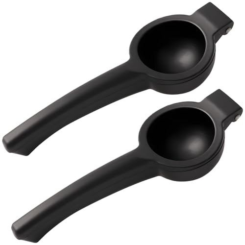 Bosreroy 2 Pcs Heavy-Duty Black Aluminum Lemon Squeezer, Long Handle with Arc Design for Juicing Lemons and Limes