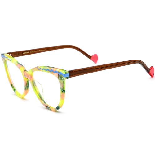 Image of HEPIDEM Multicolor Acetate Glasses Frame Women Cat Eye Eyeglasses Men Optical Spectacles 9291