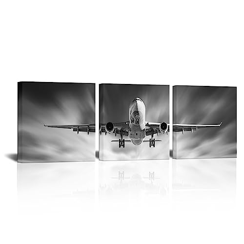 Toiles Murales Avion Noir et Blanc - Solution Déco Murale Prête à Accrocher pour Bureau