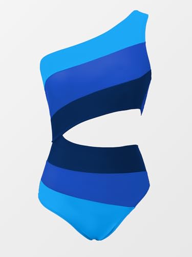 Image of CUPSHE Women One Piece Swimsuit One Shoulder Bathing Suit Cutout Monokini | Removable Soft Cups, Color Block, Classic Bum Coverage, Swim Suit For Beach Vacation Cruise Pool Party