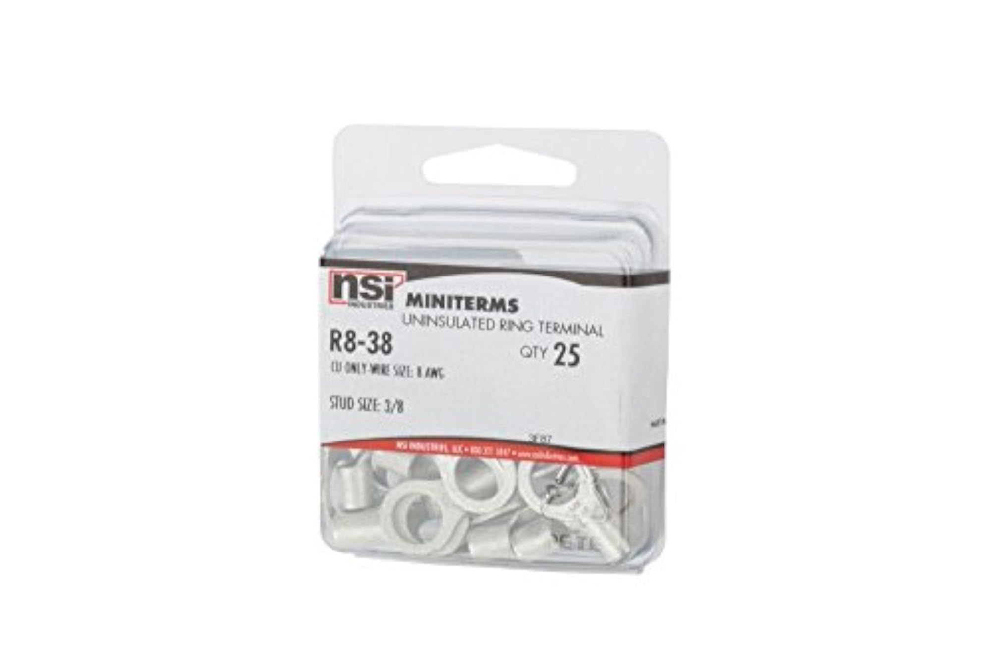 Uninsulated Ring Terminal, 8 Wire Size, 3/8" Stud Size
