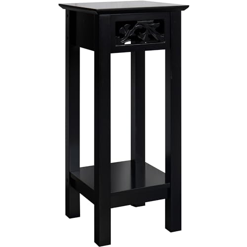 eHemco Plant Decorating Stand End Table Side Table with Storage Shelf, 10 by 10 by 23.7 Inches, Black
