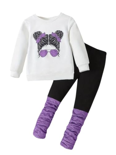 Image of OLMRJKD Kids Toddler Girls Clothes Figure Graphic Drop Shoulder Top Pullover Spotted Print Pants Fall Winter Outfit Set