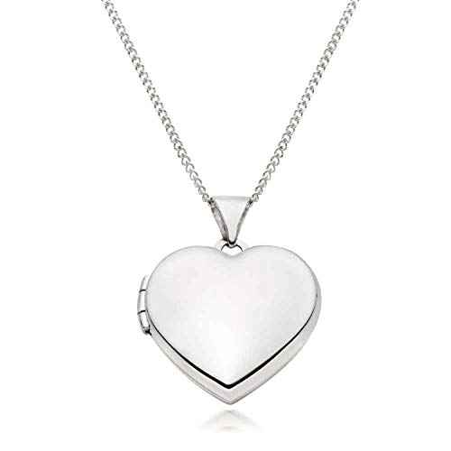 Image of Alexander Castle 925 Sterling Silver Locket Necklace for Girls Children - 16mm x 16mm Small Heart Locket with 18" Silver Chain & Jewellery Gift Box