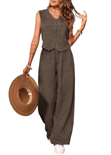 Ensemble d'été fluide femme col en V et pantalon large respirant