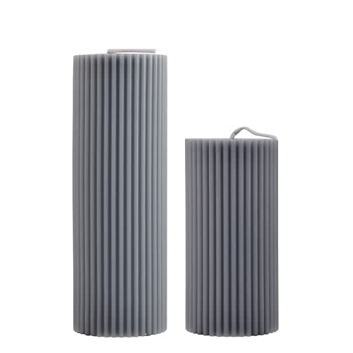 2 Pack Ribbed Pillar Soy Wax Scented Candle For Home Decoration Birthday Valentine's Day Wedding Christmas (Ribbed Pillar Candle Grey) #TOP13