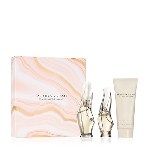 Donna Karan Cashmere Mist Eau de Parfum Everything 3 Piece Gift Set For Women - Perfume Spray 3.4 Fl. Oz. Deluxe Miniature 0.25 Fl. Oz. & Body Lotion 3.4 Fl. Oz.