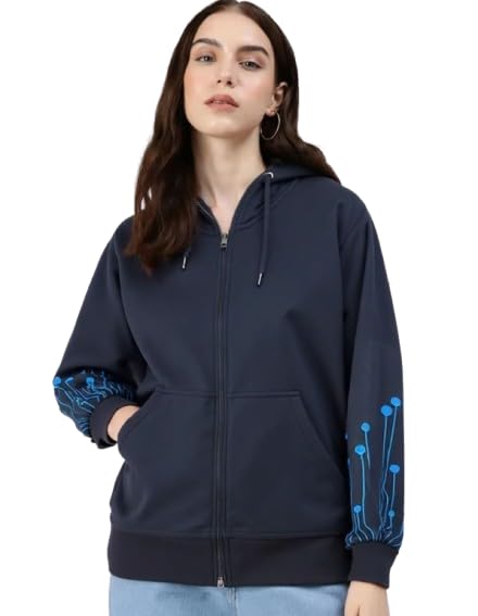 Solid Zip-Up Hoodie for Women’s | Long Sleeves Hoodie with Print Casual Wear