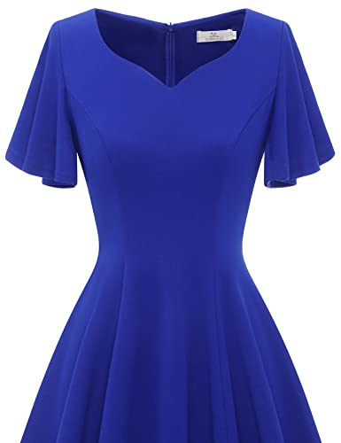 Image of HomRain Wedding Guest Dresses for Women Vintage Short Sleeves Casual Fit and Flare Cocktail Formal Dress for Tea Party