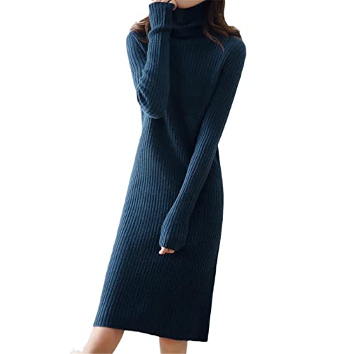 Robe en laine mérinos Kelsiop, la douceur d'un pull d'hiver bleu pour se choyer