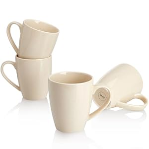 Sweese Porcelain Coffee Mugs – 16 Ounce (Top to the Rim) for Coffee, Tea, Cocoa, Set of 4, Beige