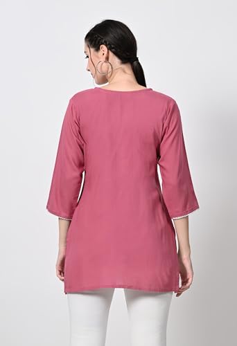 Image of LIBOZA Kurti for Women - Short Chikankari Kurtis for Girls, Lakhnawi Tunic Top Kurta Design for Ladies, Woman Ethnic Kurthis & Shirt with Sleeve