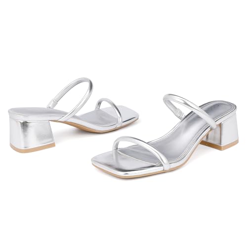 Image of Goderci Women's Chunky Block Low Heeled Sandals | 2 Strap, Square Open Toe, Slip On, Mule Heels