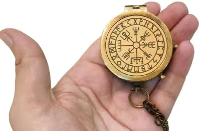 Vintage Antique Style Solid Brass Engraved Nordic CompassLeather Box Lightwaited Compass for Home & Office Decor and for Gifts