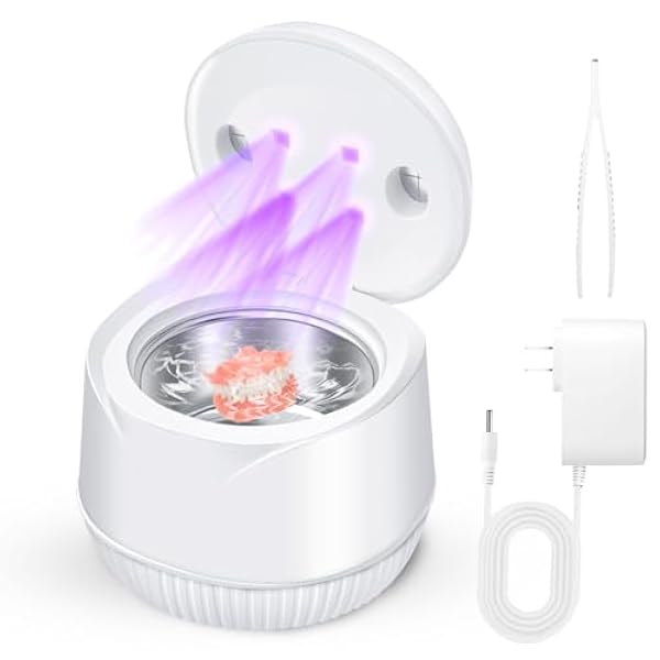 HUPZUND Limpiador ultrasónico de retención, limpiador UV ultrasónico de 45 kHz para dentaduras, retenedor, protector bucal, alineador, bandejas blanqueadoras, cabezal de cepillo de dientes, máquina