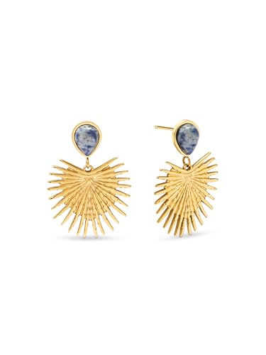 Pendientes Catalina en acero con baño en oro de 18 Kt y fina piedra natural