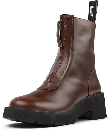 Camper Milah K400776 - Botín con cremallera para mujer, color marrón medio, talla 41 EU, Medium Brown 007, 41 EU