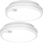 2-Pack Battery Operated Motion Sensor LED Ceiling Light, 7.2inch Flush Mount Light Fixture 6000K, Wireless Motion Activated Ceiling Lamp in 400LM for Closet Pantry Laundry Stair(Battery Not Included)