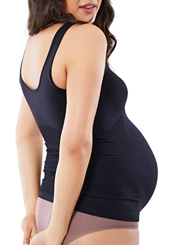 Ingrid & Isabel Basics Belly Support Cami, Maternity Seamless Tank Top, Black (S/M) #TOP2