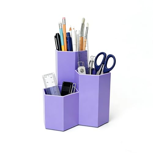 Image of Pencil Organizer Pen Holder for Desk Pens Cup Small Desk Organizer Cute Pen Holder for Office,School and Home (Purple, Triangular)