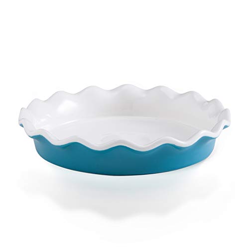 Jemirry Ceramic Pie Pan, 10 inch Pie Dish Pie Plates Round Quiche Pan Baking Dish for Pot Pies Cake Pizza Dessert -Light Blue