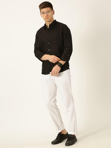Image of Thomas Scott Men's | Solid | Breathable Fabric | 4 Pockets | Casual | Mid Rise | Regular Fit | Cotton Linen | Button Clouser | Chino Trouser | Pants