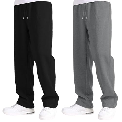 Teen Boys Sweatpants Baggy Fleece Straight Leg Open Bottom School Pants Loose Elastic Waist Joggers Baggy Sweats with Pockets