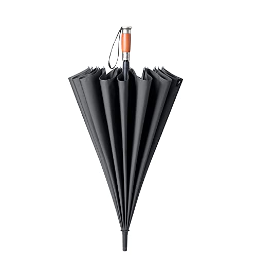 Mamoru Men Umbrella Wooden Handles Stick Umbrella For Rain Automatic Open Large Windproof Umbrella Big Strong Umbrella 42Inch (Black) #TOP2