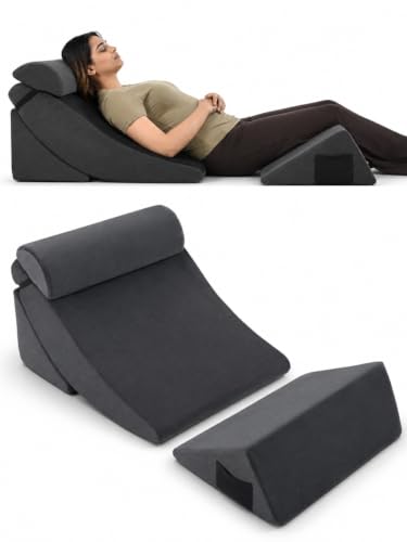 Image of FOVERA 4PCS Adjustable Bed Wedge Pillow Set for Sleeping, Triangle Support Pillow with Headrest & Leg Elevation Wedge for Back, Neck & Leg Pain Relief, Post Surgery, Acid Reflux & Sitting Support