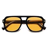 SOJOS Retro Thick Polarized Aviator Sunglasses for Women Men, Large Trendy Bold Square Pilot Shades SJ2385, Black/Yellow
