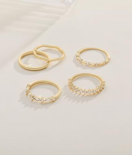 Stackable Gold Silver Rings for Women Non Tarnish Dainty 14K Gold/Silver Plated Stacking Thumb Ring Set Cubic Zirconia Eternity Wedding Bands Engagement Rings for Women Gold Jewelry Size 6-114