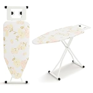 CROWNSHOP Ironing Boards 110X38X64-77CM 6 Adjustable Heights Non-Slip Rubber Feet Cotton Cover with Iron Rest TopIron Board Universal Extra Wide Lightweight Iron Board Rack(Flowers)