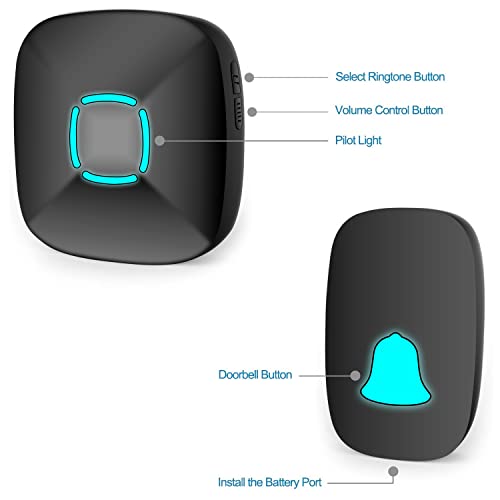 Doorbell, Lovin Product Waterproof Wireless Doorbell Chime Kit With 36 Chimes, Adjustable Volume; 1000Feet Operating, With Sound Led Flash Door Bell For Home (1 Receiver X 1 Push Button) Black #TOP3