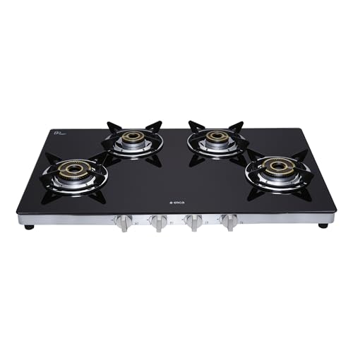Image of Elica 77cm 4 Burner Gas Stove | SAPPHIRE 774 CT VETRO 2J (DT SERIES) | Double Drip Tray | Toughened Glass Top | High Efficiency Vertical Flame Brass Burners | 7 Yr Glass Warranty | Black