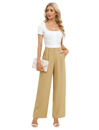 Feiersi Women's Business Work Trousers High Waisted Wide Leg Pants Long Straight Suit Pants with Pocket4